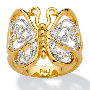 SETA Butterfly Filigree 18k Gold-Plated and Silver Toned Ring. Size 6.